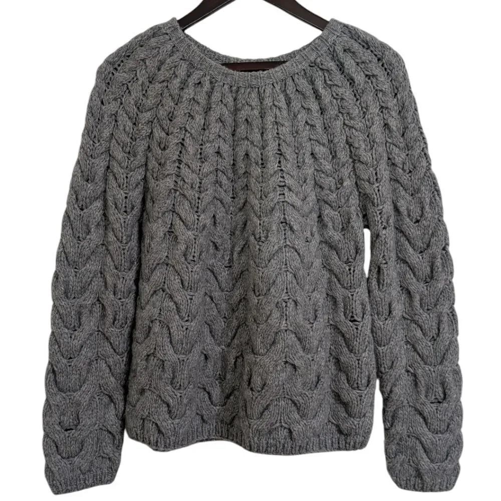 Samsoe Samsoe Nia Grey Melange Chunky Oversized Chevron Knit Sweater XS